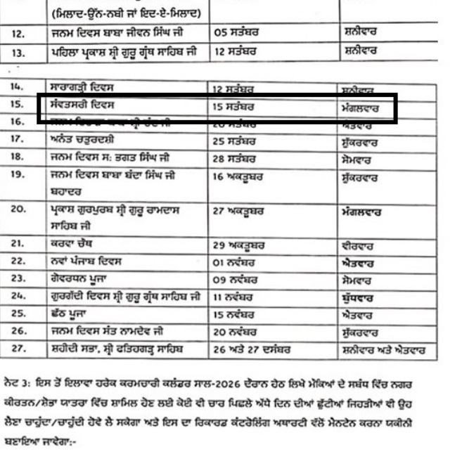 Punjab Holiday 