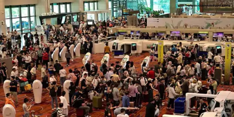 People were seen waiting with their families for flights to take off at Terminal 1 of Singapore's Changi Airport.