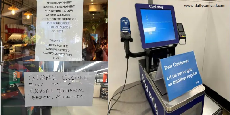 1. Messages have been put up at grocery stores in Britain requesting people not to make payments using cards. 2. Information about the shutdown of services has been provided on a slip in ATMs. 3. The card payment system has come to a halt at many stores in Britain.