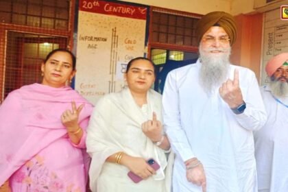 Punjab Assembly Speaker Kultar Singh Sandhawa casts his vote during Panchayat elections