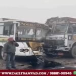 A bus full of passengers collided with an oil tanker