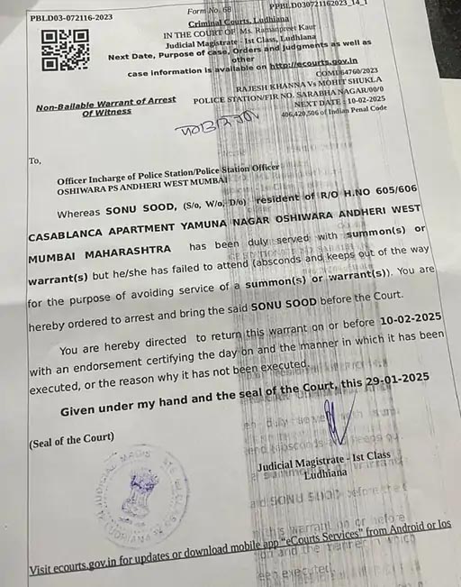Ludhiana court issued arrest warrant against Sonu Sood