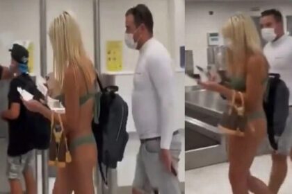 हद हो गई: बिकिनी में ही एयरपोर्ट पहुंच गई महिला, लेकिन मास्क लगाना नहीं भूली