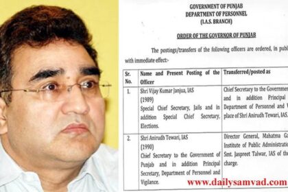 Punjab New Chief Secretary: वीके जंजुआ बने पंजाब के नए चीफ सैक्रेटरी, अनिरुद्ध तिवारी हटाए गए