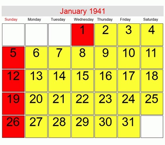 Calendar 1941