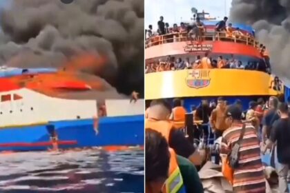 A ship full of passengers caught fire in Indonesia