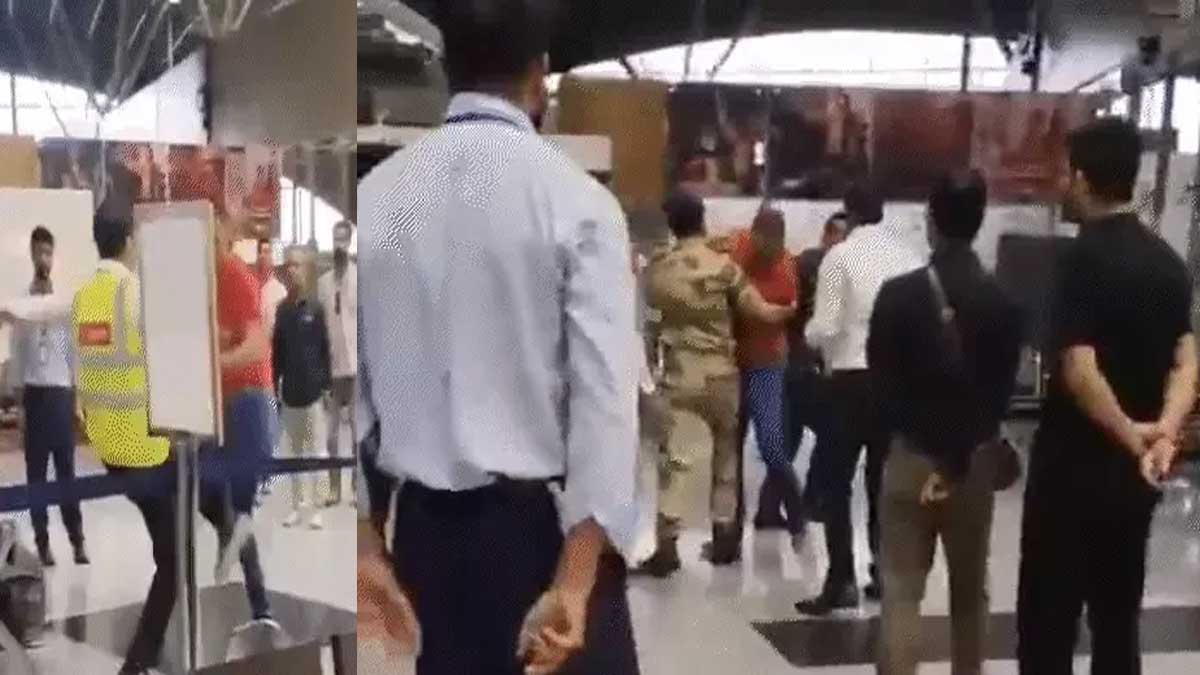 The accused wearing a red T-shirt is a senior officer in the army. He assaulted the staff.