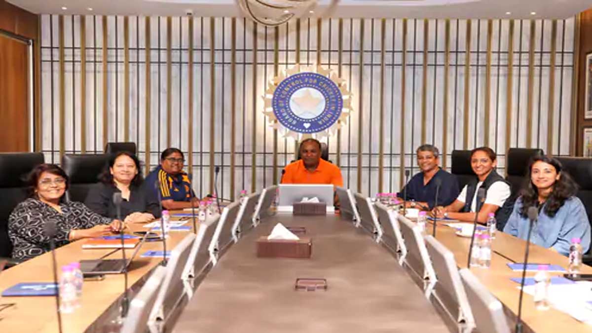 Indian captain Harmanpreet, vice-captain Smriti Mandhana, selection committee and BCCI secretary in the selection committee meeting