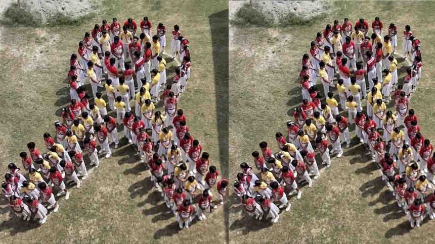Students of St. Soldier celebrated 'Roz Day' by forming a human chain