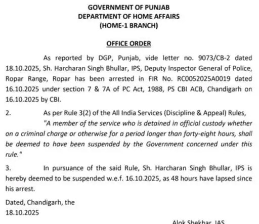 DIG Harcharan Singh Suspended