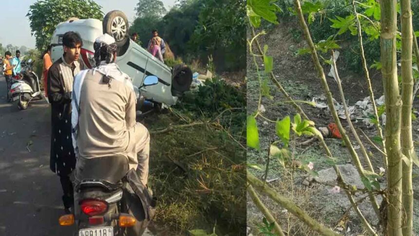 Speeding car hit a young man riding a bike in Jalandhar