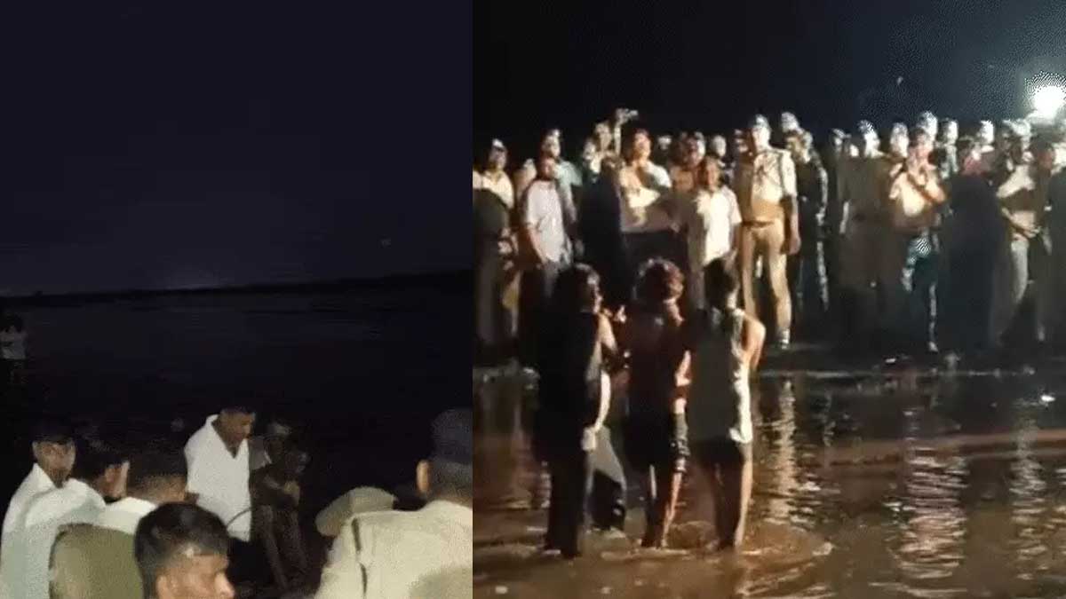 Police and administration teams are searching for people in the pond