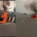 Car caught fire on the flyover at Phagwara on the Jalandhar-Delhi National Highway