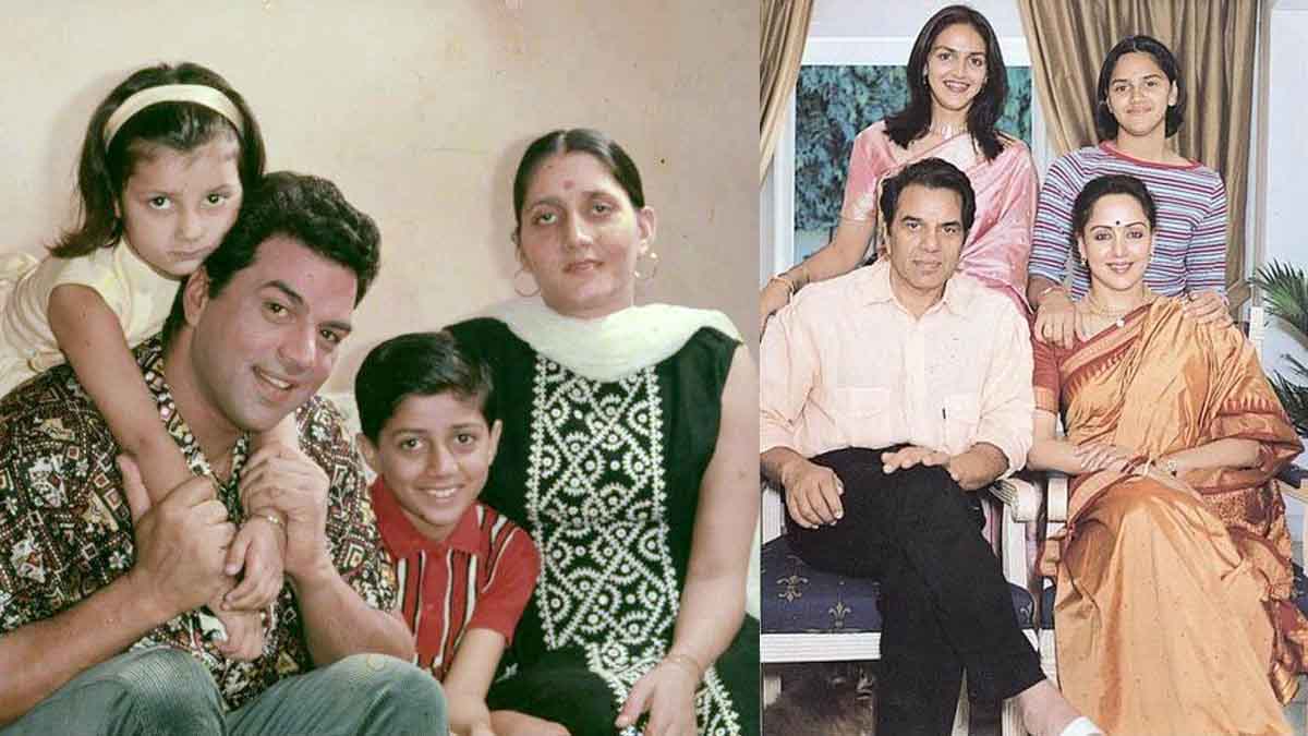 Dharmendra with his 1st wife Prakash Kaur and 2nd wife Hema Malini