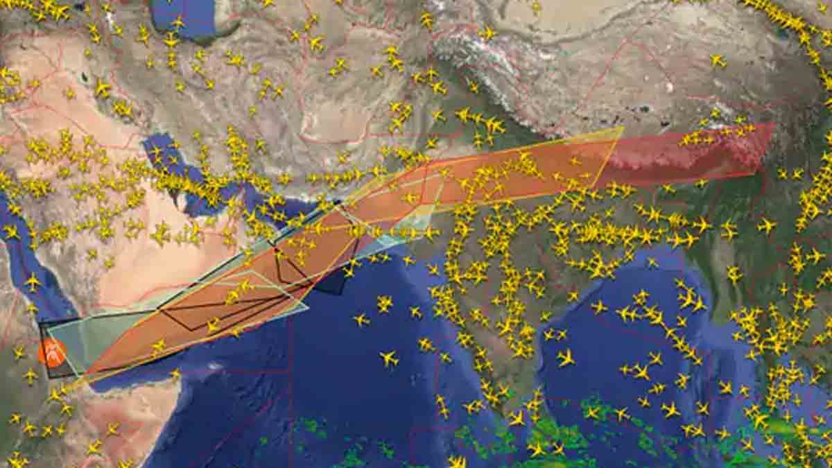 Image taken from Flight Tracker. Many flights diverted or were canceled to avoid the red and orange danger zones.
