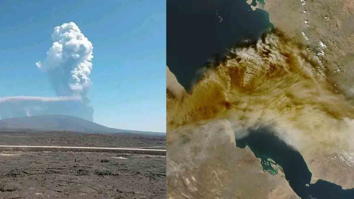Satellite image of Ethiopia's Haile Gubbi volcano, released by NASA, shows a plume of ash blown by the eruption towards the Red Sea.