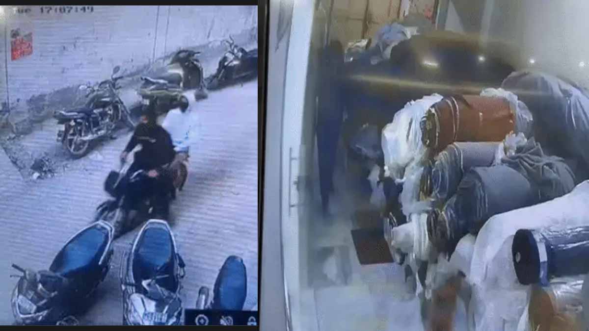 The robbers were caught on CCTV arriving on a bike outside the factory