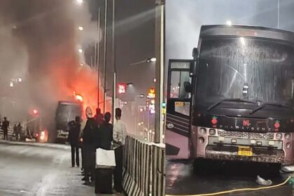 Tourist bus caught fire in Zirakpur, Mohali