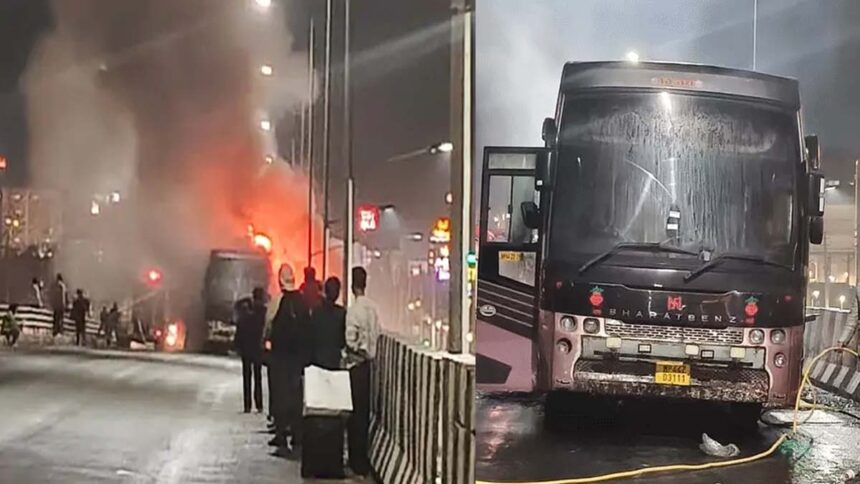 Tourist bus caught fire in Zirakpur, Mohali
