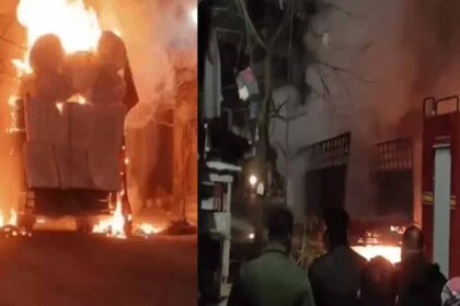 A truck loaded with foam caught fire in Ludhiana
