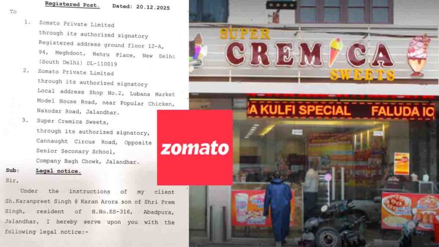 Super Cremica Sweets and Zomato Notice