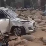 Accident due to overloaded truck in Ludhiana