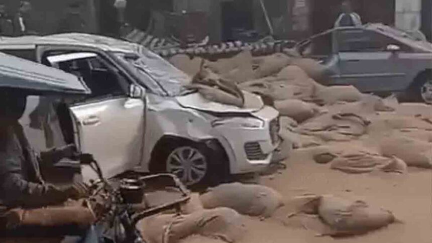 Accident due to overloaded truck in Ludhiana