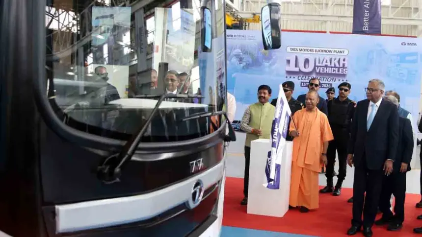 CM Yogi flags off the 1-millionth vehicle at Tata Motors' Lucknow plant
