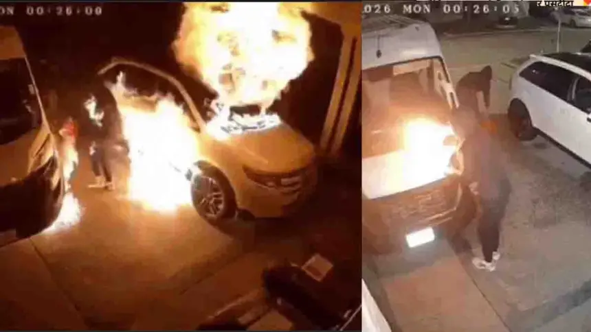 Youth setting fire to the vehicle captured on CCTV