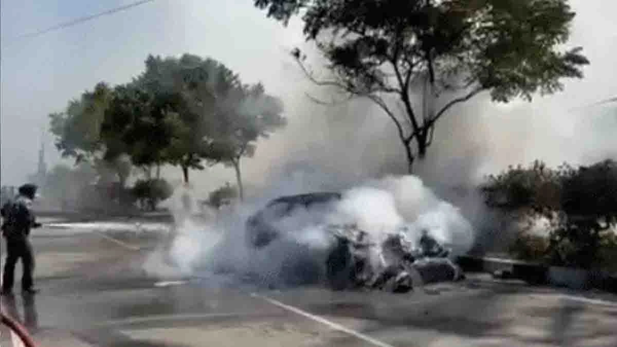 Moving BMW Car Catches Fire on Chandigarh Airport Road
