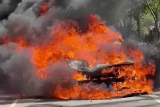 Moving BMW Car Catches Fire on Chandigarh Airport Road
