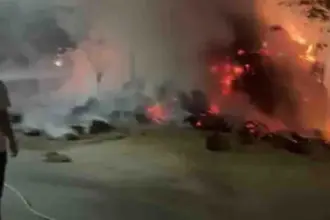 Trolley filled with stubble catches fire