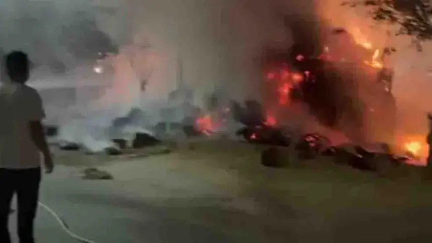 Trolley filled with stubble catches fire