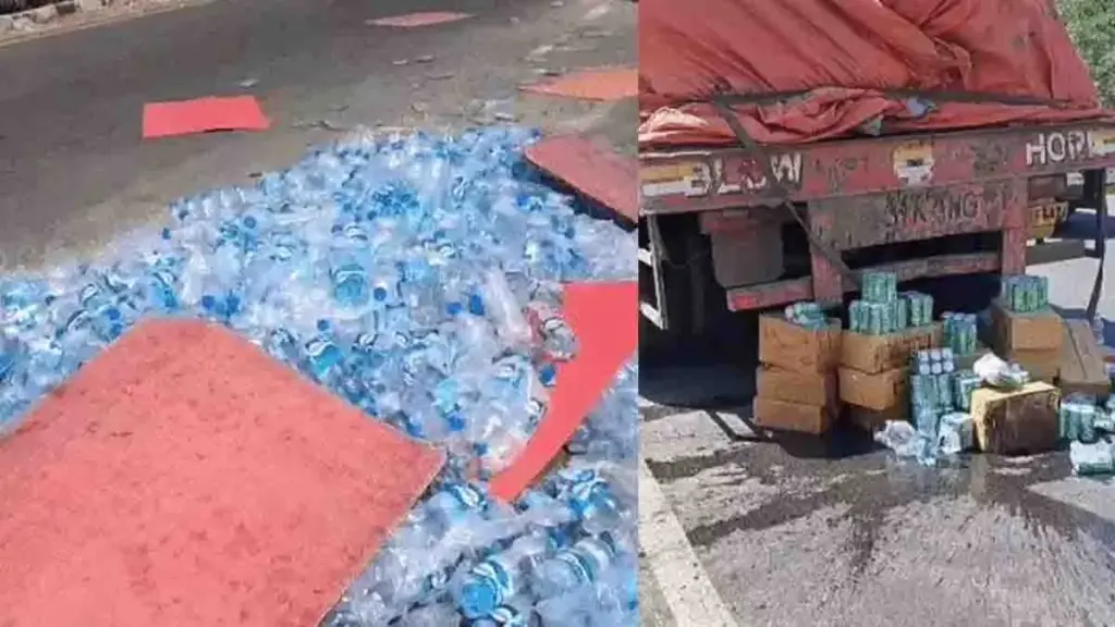 Accident News: कोल्ड ड्रिंक से भरा ट्रक हादसे का शिकार, सड़क पर फैला सामान; मदद की जगह लूट में जुटे लोग