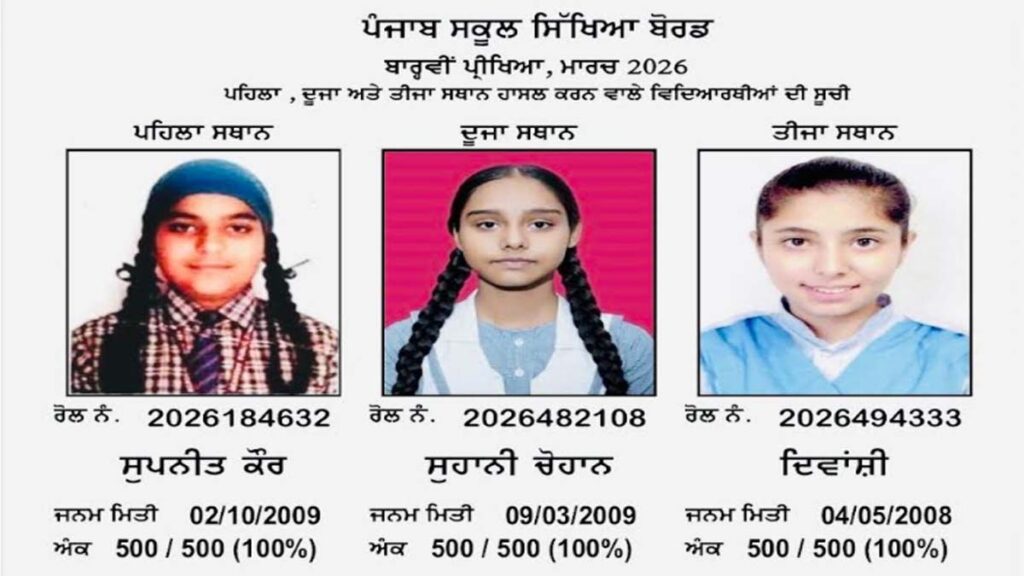 PSEB 12th Result: 12वीं कक्षा के परिणामों में लड़कियों ने मारी बाज़ी, 500 में से 500 अंक प्राप्त कर पहले तीन स्थान किए हासिल